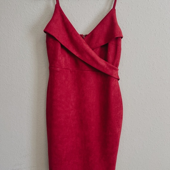 Red Women's Faux-Suede Spaghetti Strap Dress lulus - Picture 5 of 5